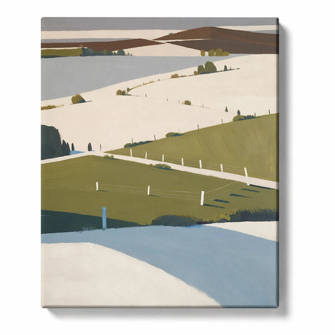Minimal Patchwork Fields with Pale Blue River Bend Paint by Numbers Kit for Adults