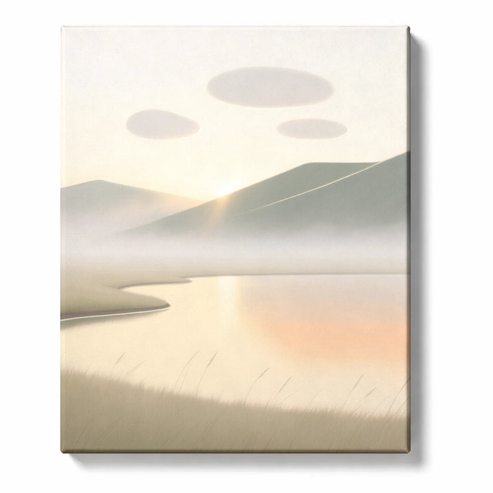 Misty Lake Bend beneath Floating Oval Clouds Paint by Numbers Kit for Adults