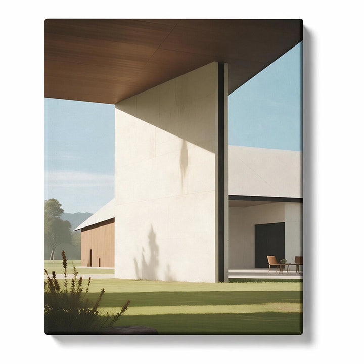 Minimal White House Facade with a Deep Roof Overhang Paint by Numbers Kit for Adults