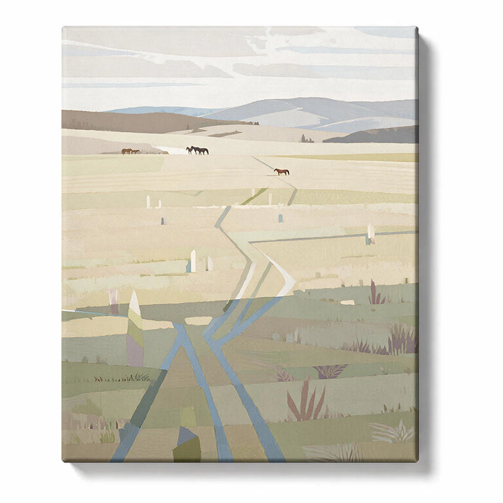 Pastel Meadow Fields with Winding Path and Grazing Horses Paint by Numbers Kit for Adults