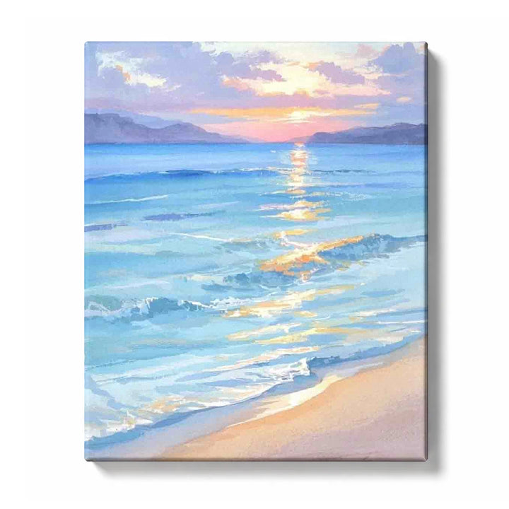 Pastel Ocean Sunrise with Golden Shoreline Reflection Paint by Numbers Kit for Adults