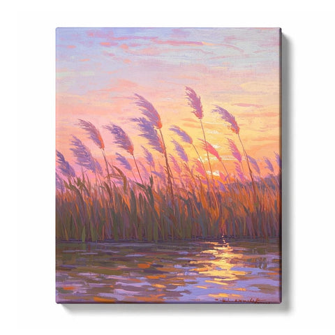 Pink Sunset Reeds and Glowing Water Reflection Paint by Numbers Kit for Adults