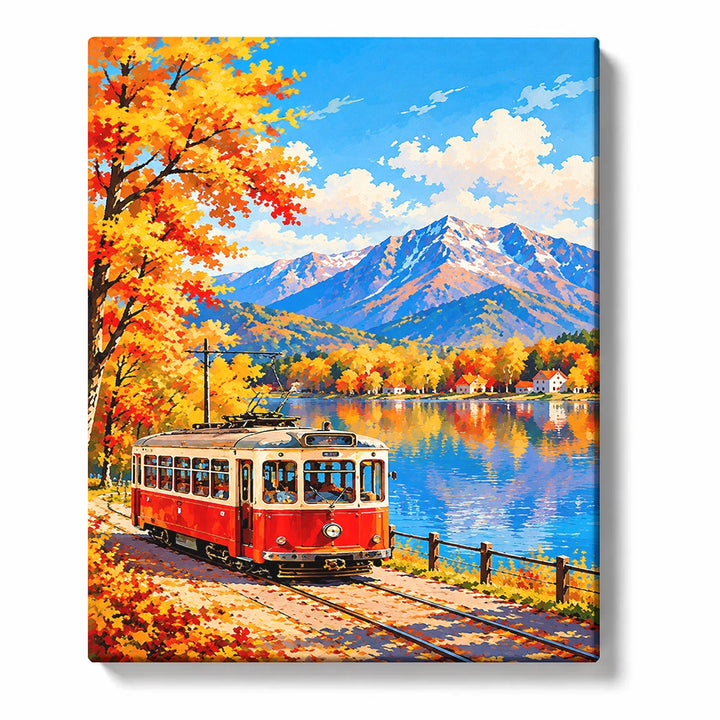 Steam Train above a Harbor City Hillside Paint by Numbers Kit for Adults