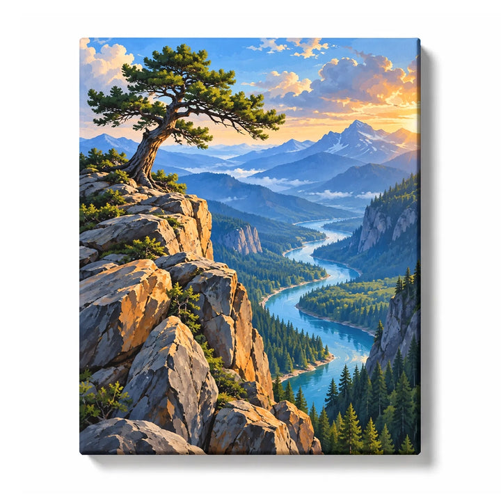 Pine Cliff and Winding Blue Valley Paint by Numbers Kit