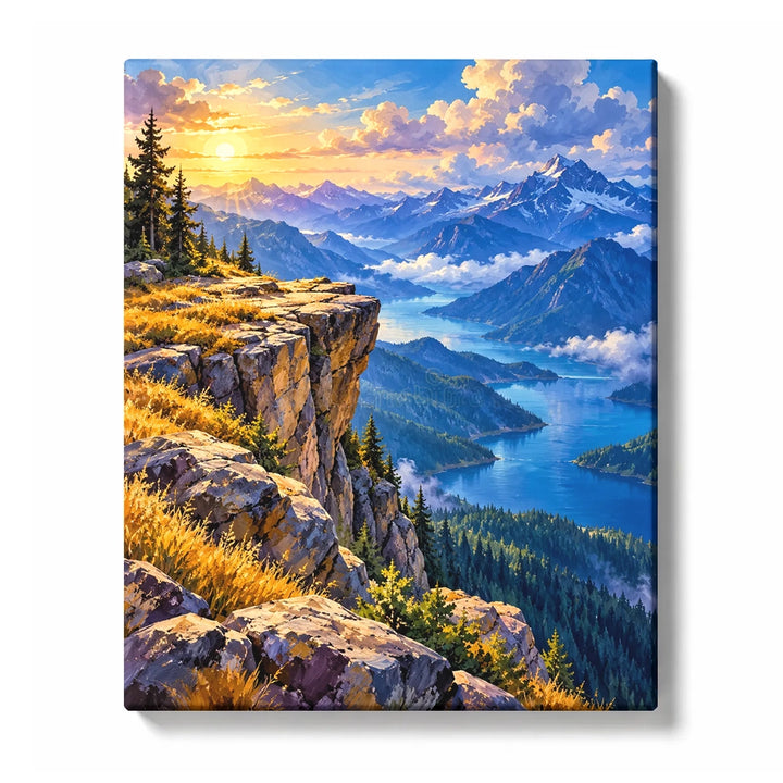 Sunlit Cliff and Sapphire Mountains Paint by Numbers Kit