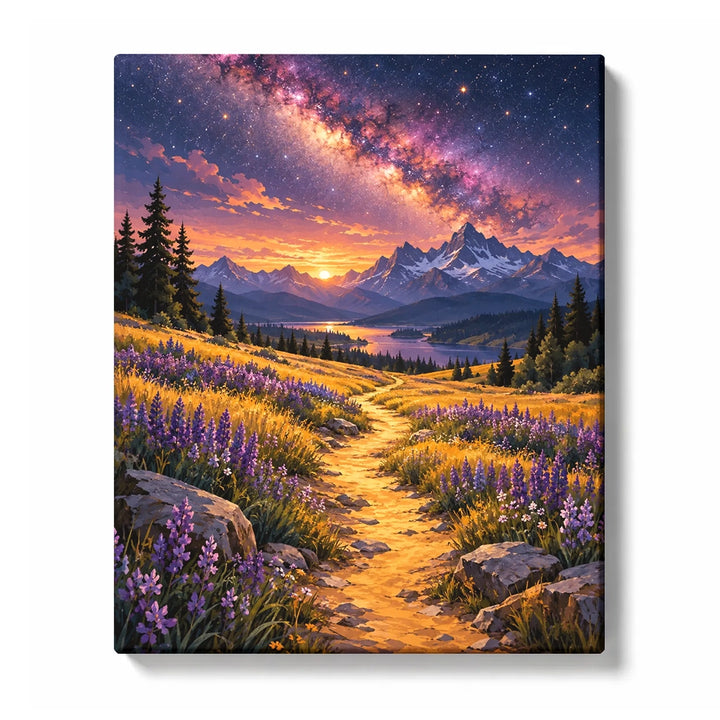 Starlit Wheat Path and Mountains Paint by Numbers Kit