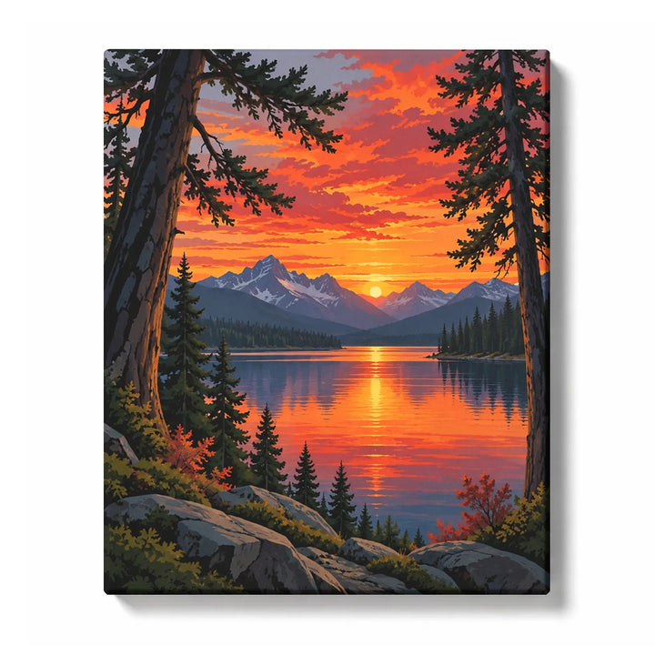 Sunset Pines and Tangerine Clouds Paint by Numbers Kit