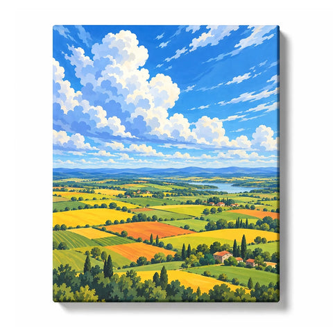 Patchwork Farmland under Wide Cloud Sky Paint by Numbers Kit For Adults