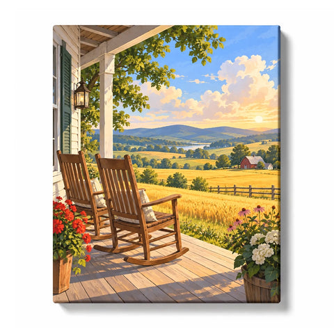 Porch Chairs Overlooking Golden Farmland Paint by Numbers Kit For Adults