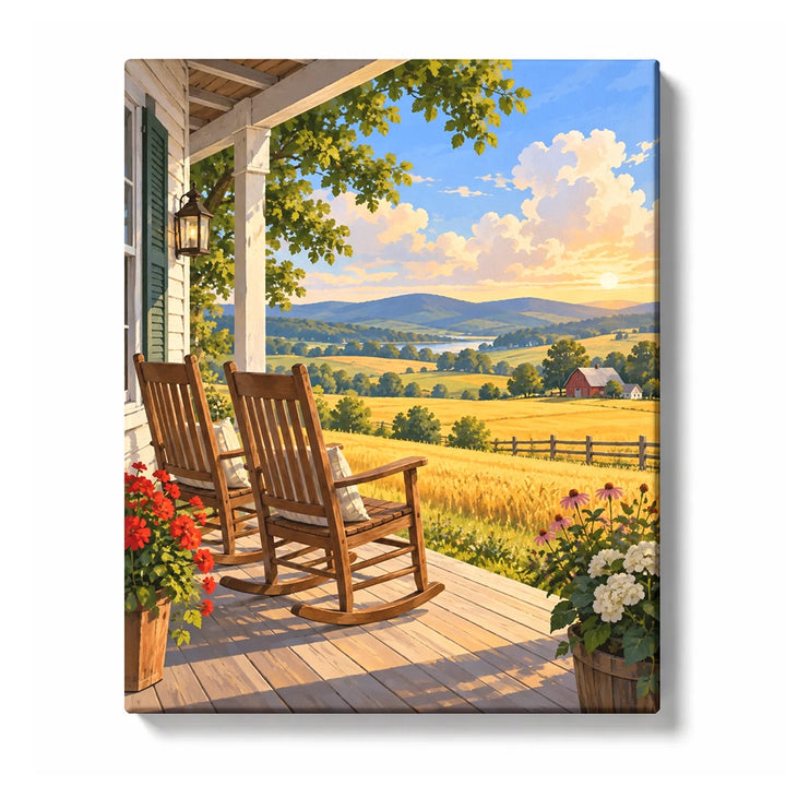Porch Chairs Overlooking Golden Farmland Paint by Numbers Kit For Adults