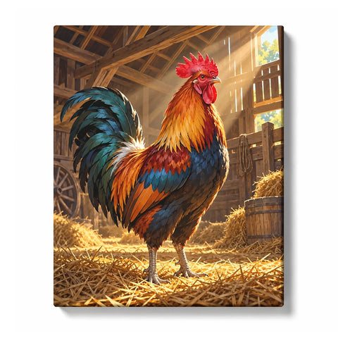 Rooster in Sunlit Barn with Wooden Rafters Paint by Numbers Kit For Adults