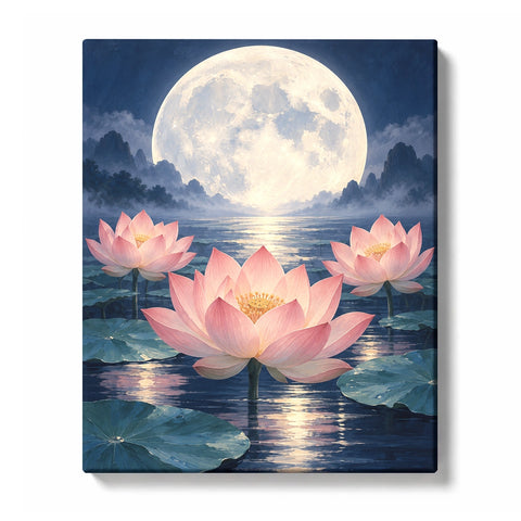 Ink Wash Lotus with Indigo Reflection Paint by Numbers Kit for Adults