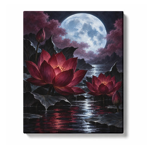 Moonlit White Lotus with Indigo Reflection Paint by Numbers Kit for Adults