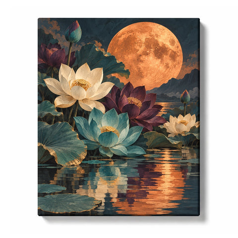Full Moon Lotus in Midnight Ink Wash Paint by Numbers Kit for Adults
