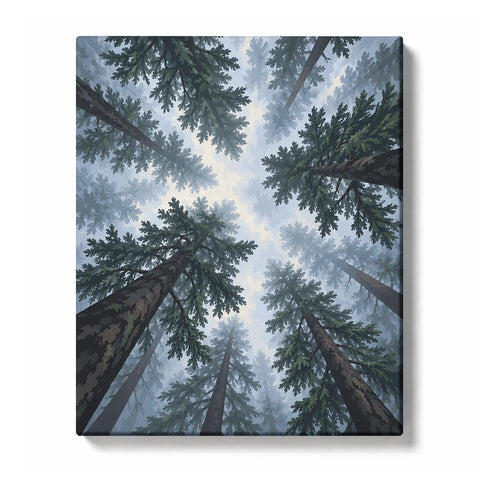 Fir Canopy in Blue-Gray Forest Mist paint by numbers design
