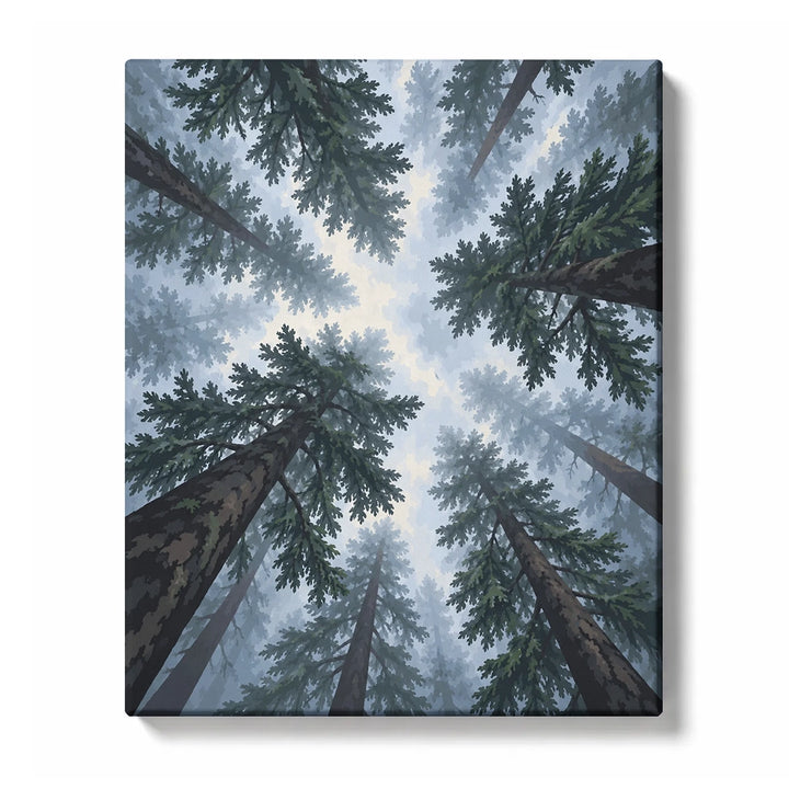 Fir Canopy in Blue-Gray Forest Mist paint by numbers design