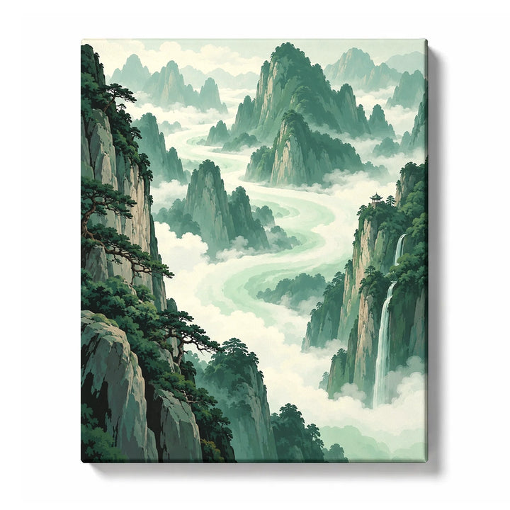 Verdant Peaks and Jade Mist paint by numbers design