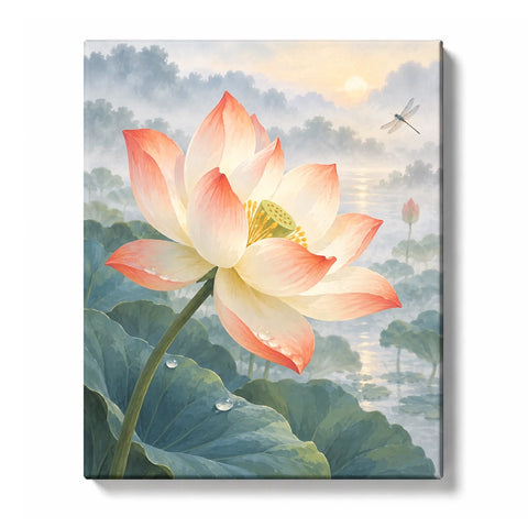 Moonlit Lotus Resting on a Quiet Lily Pad Paint by Numbers Kit for Adults