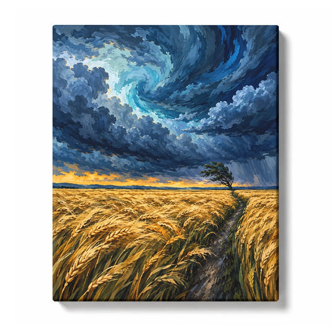 Golden Wheat Field with Winding Tractor Tracks