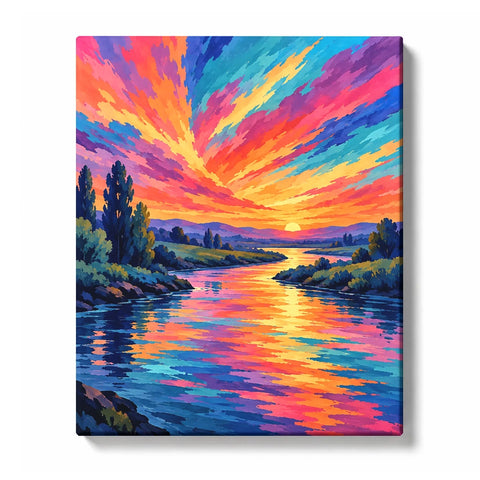Colorful Sunset River with Bold Sky Streaks