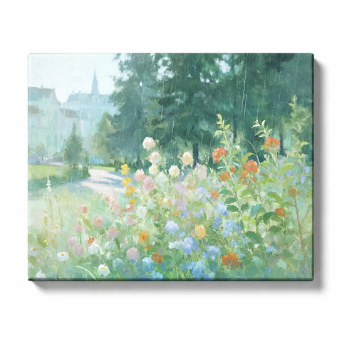 Rainy Wildflower Garden Path with Distant Village Paint by Numbers Kit For Adults