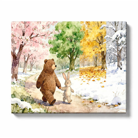Seasonal Woodland Path with Bear and Rabbit Paint by Numbers Kit For Adults