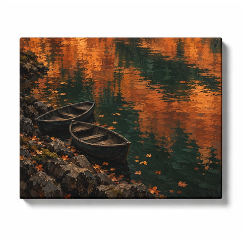 Shadowed Rowboats on a Copper Autumn Lake paint by numbers design