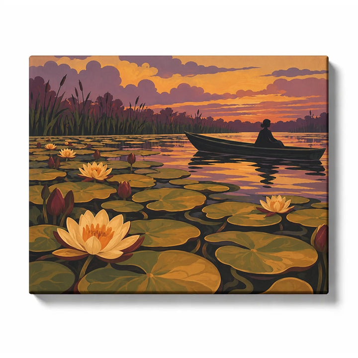 White and Pink Water Lilies with Teal Pond Reflections Paint by Numbers Kit For Adults