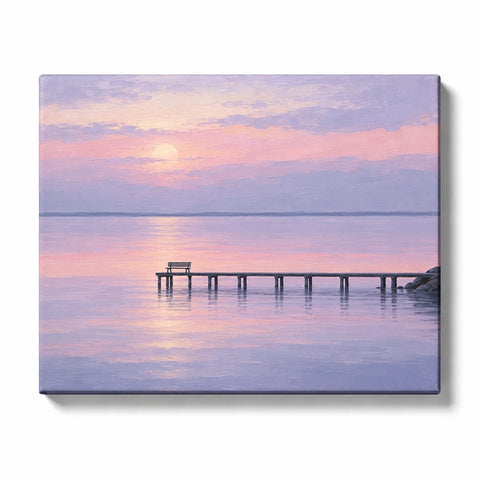 Lavender Sunset Pier across a Still Pink Horizon Lake Paint by Numbers Kit for Adults