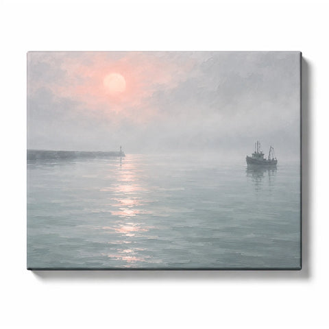 Misty Silver Harbor beneath a Blush Sun Reflection Paint by Numbers Kit for Adults