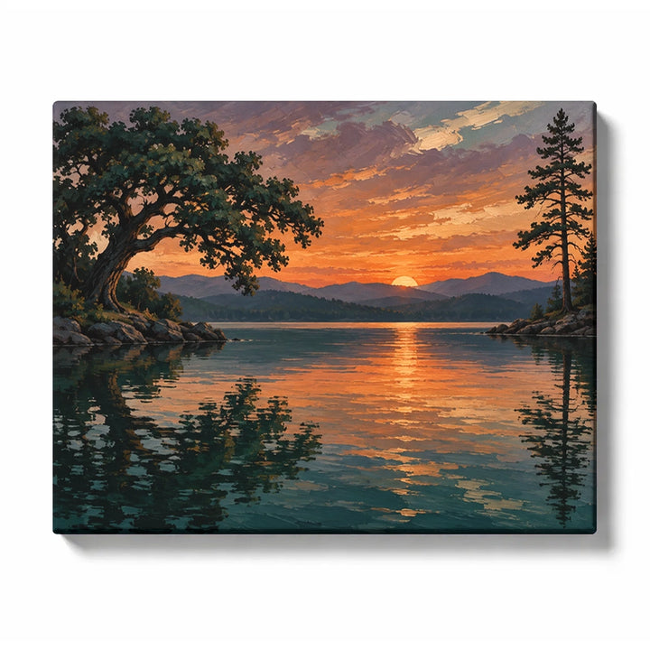 Mirror-Lit Winter Lake beneath a Copper Band Sunset Paint by Numbers Kit for Adults