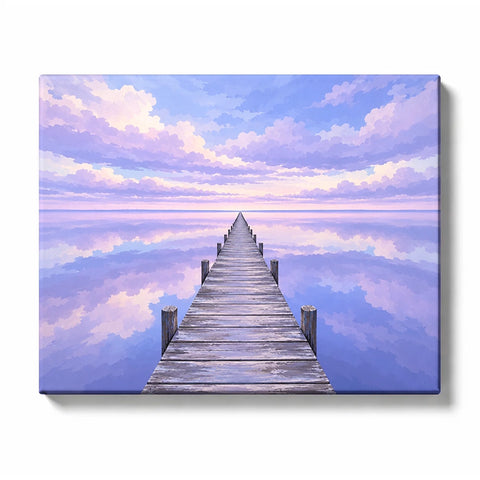 Still Twilight Dock across a Blue Pink Horizon Lake Paint by Numbers Kit for Adults