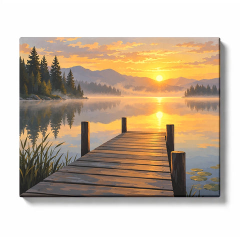 Golden Sunrise Dock and Still Lake