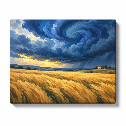 Golden Wheat Field Beneath Dramatic Storm Clouds