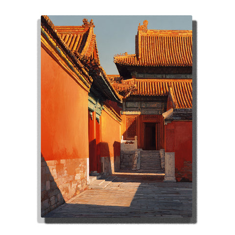 Sunlit red palace walls, golden tiled roofs, stone steps, and a quiet historic courtyard in this PaintEasy Paint by Numbers artwork.