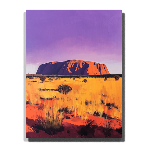 Uluru rising above golden grassland with scattered shrubs under a smooth purple sky in this PaintEasy Paint by Numbers artwork.