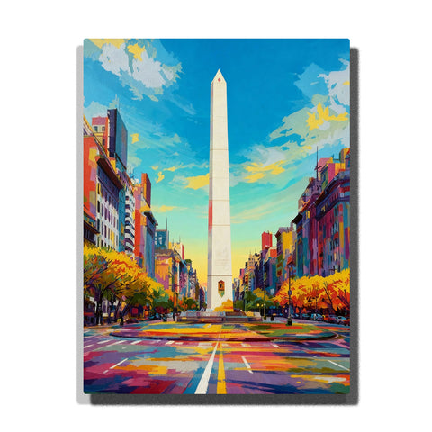 paint by numbers artwork depicting Washington Monument along a wide perspective avenue with autumn trees under a blue sky, colorful city street wall decor for adults by PaintEasy