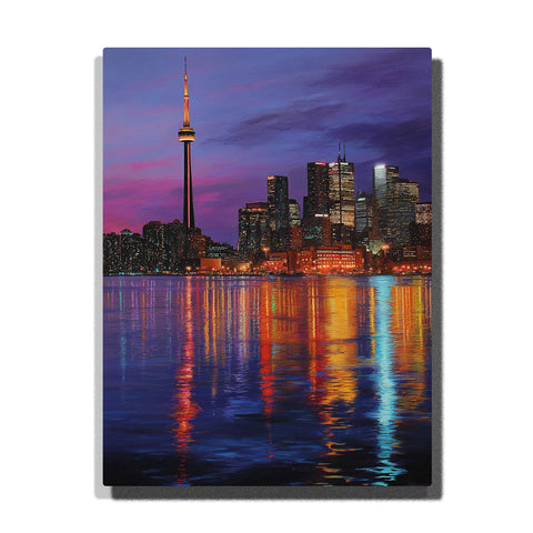 Toronto skyline with rainbow harbor reflections at night, CN Tower, glowing high-rises, and colorful waterfront city light, city paint by numbers wall art by PaintEasy