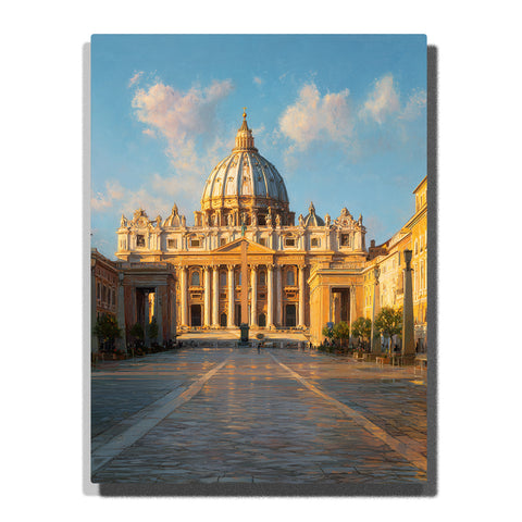 Sunlit basilica dome with grand piazza, golden stone facade, and classical columns under a blue sky, city paint by numbers wall art by PaintEasy