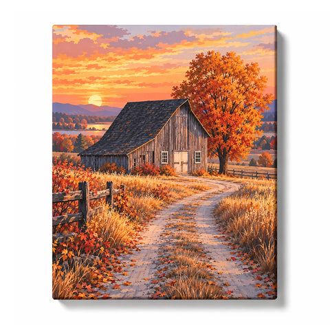 Frosted Farm Road and Copper Autumn Barn