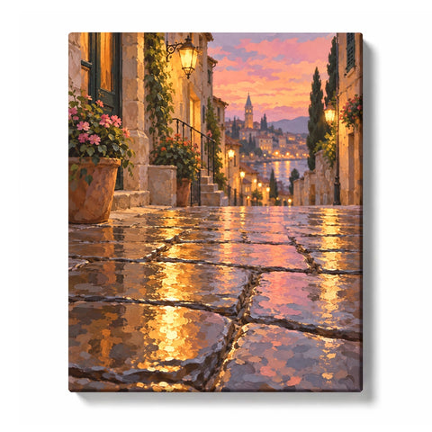 Wet Stone Slab Pavement with Golden City Lights Paint by Numbers Kit For Adults