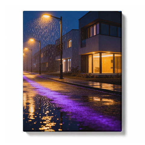 Rainy Modern Street with Purple Pavement Reflections Paint by Numbers Kit for Adults