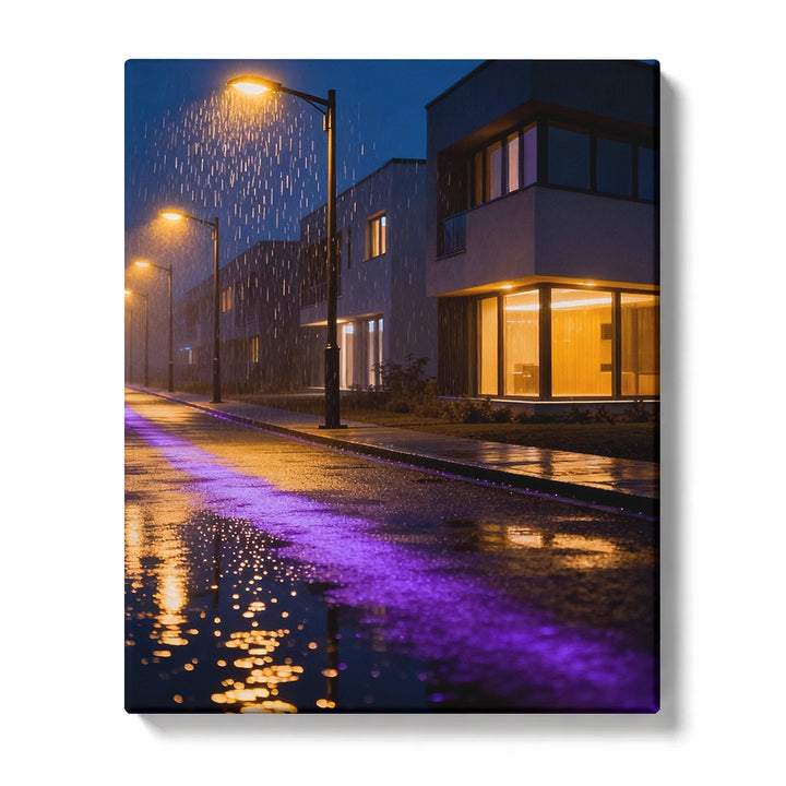 Rainy Modern Street with Purple Pavement Reflections Paint by Numbers Kit for Adults