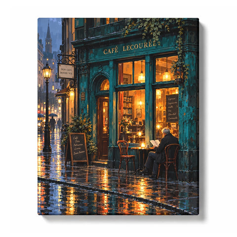 Quiet Coffee Shop Window at Night