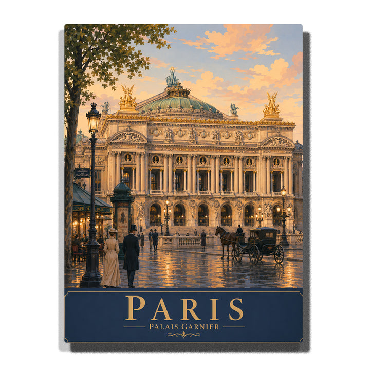 Paris Palais Garnier Opera House with grand Beaux-Arts architecture, horse-drawn carriage, glowing street lamps and golden evening reflections Paint by Numbers by PaintEasy