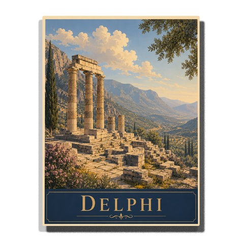 Delphi Greece ancient temple ruins with stone columns, mountain valley, Mediterranean landscape and historic archaeological site Paint by Numbers by PaintEasy