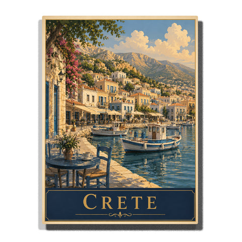 Crete Greece coastal village with harbor boats, Mediterranean sea, mountain backdrop, waterfront buildings and island landscape Paint by Numbers by PaintEasy