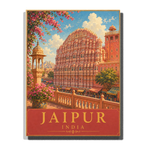 Jaipur India Hawa Mahal palace with pink sandstone architecture, ornate balconies, flower gardens and historic Pink City streets Paint by Numbers by PaintEasy
