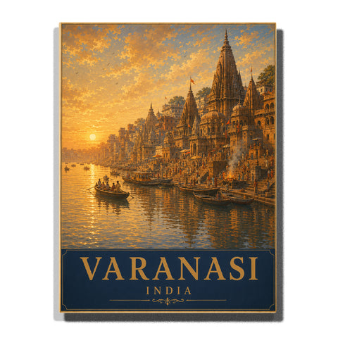 Varanasi India Ganges River with ancient temples, traditional boats, riverside buildings, sunrise reflections and cultural city landscape Paint by Numbers by PaintEasy