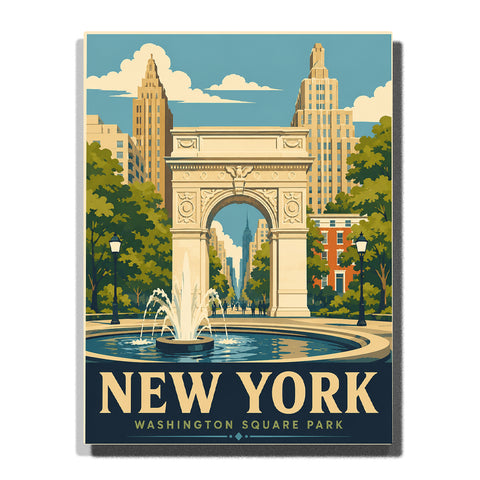 New York Washington Square Park with arch monument, city fountain, trees, street lamps and Manhattan architecture Paint by Numbers by PaintEasy